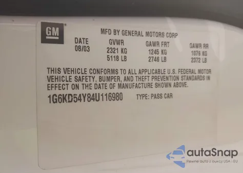 2004 Cadillac Deville Standard из США, поврежденный, VIN 1G6KD54Y84U116980